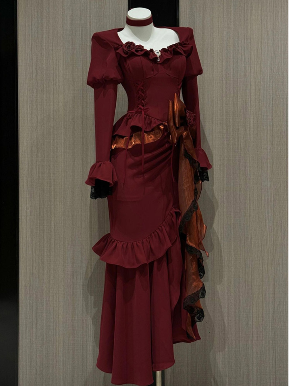Women'S Red Formal Wear - Frühling Rot Vintage Kleid Frauen Spitze