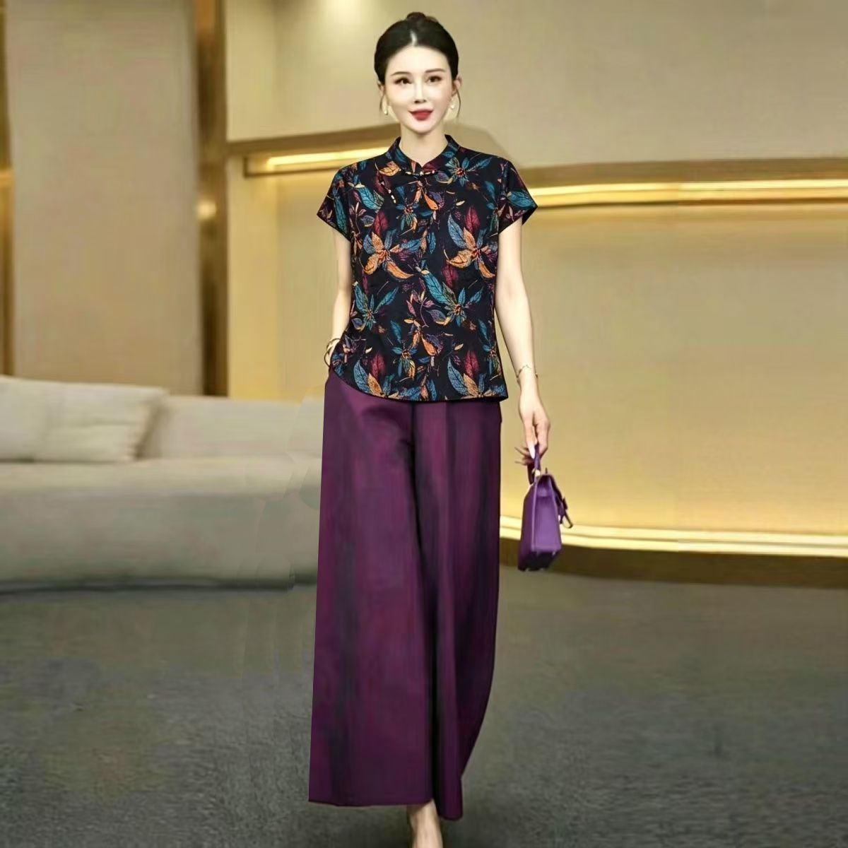 Silk Blouse - Seidenanzug, Sommer, neues Retro-Cheongsam-Oberteil für Mütter