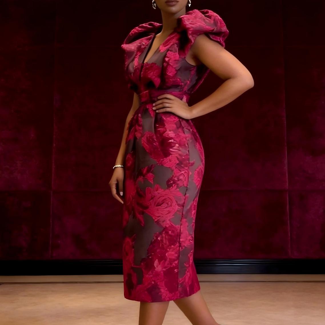 Midi Dress - QMANSHA Plus Size Burgunderrotes Cocktailkleid mit