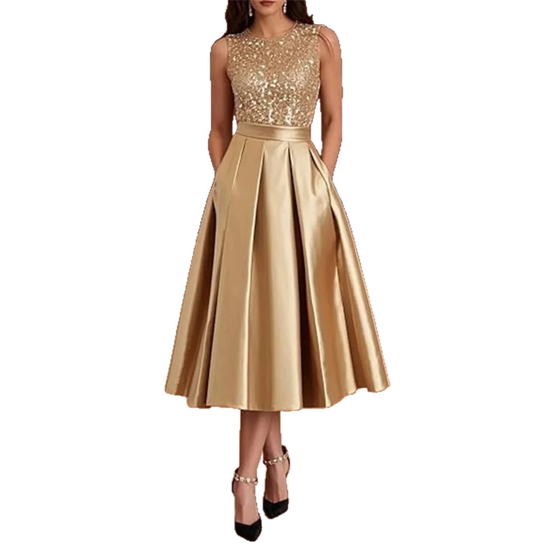Burgunderrotes Pailletten-Sati – Midi Dress Bewertung und Preis